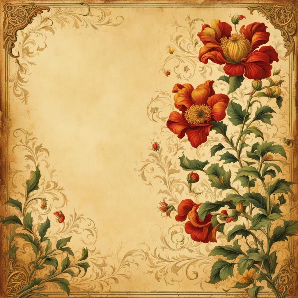 Illuminated Manuscript Page with Floral Medieval Border