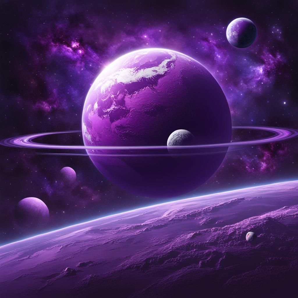 Purple Planet Floating in Deep Space