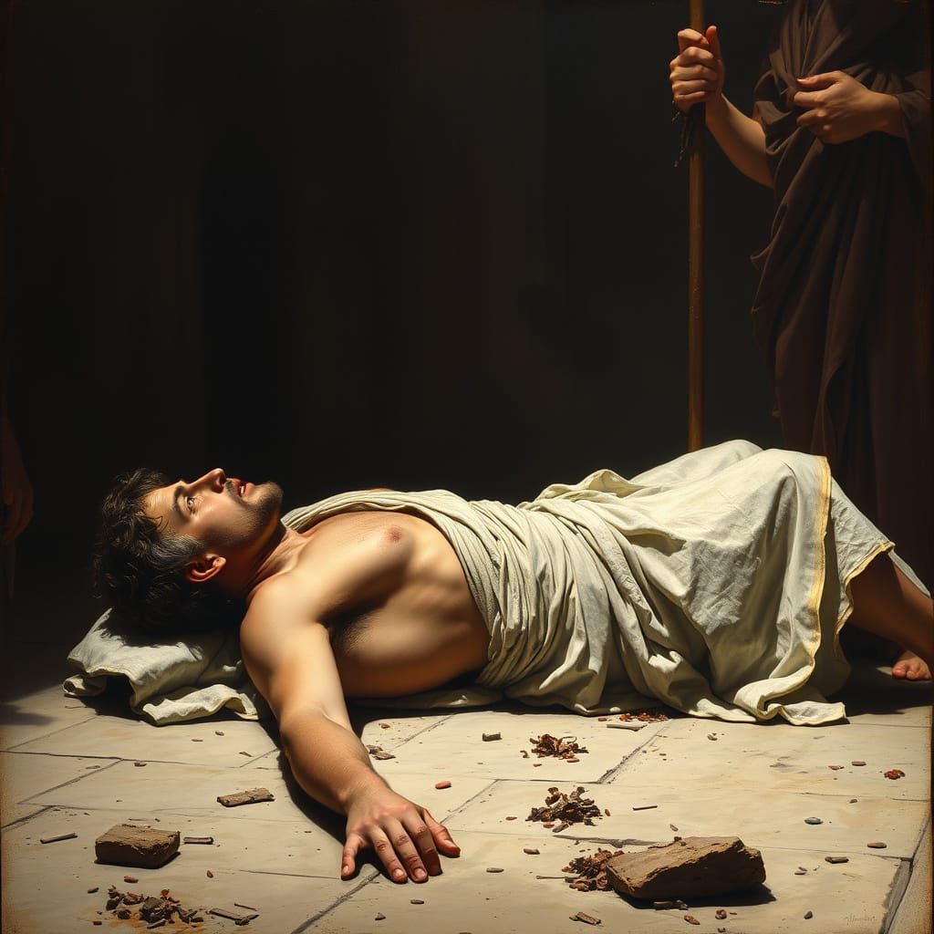 Dramatic Scene of Exhausted Phidippides Before Athenian Elde...