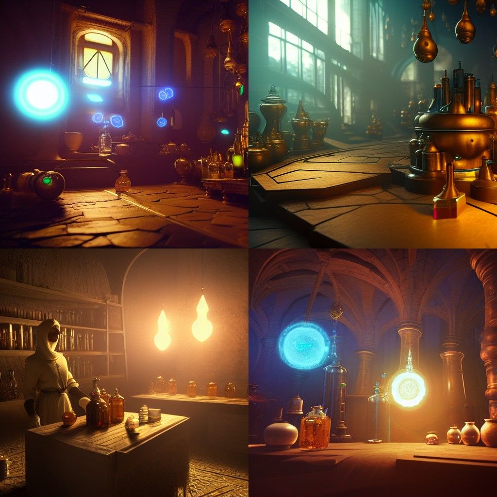 Futuristic Alchemist Selling Light Potion
