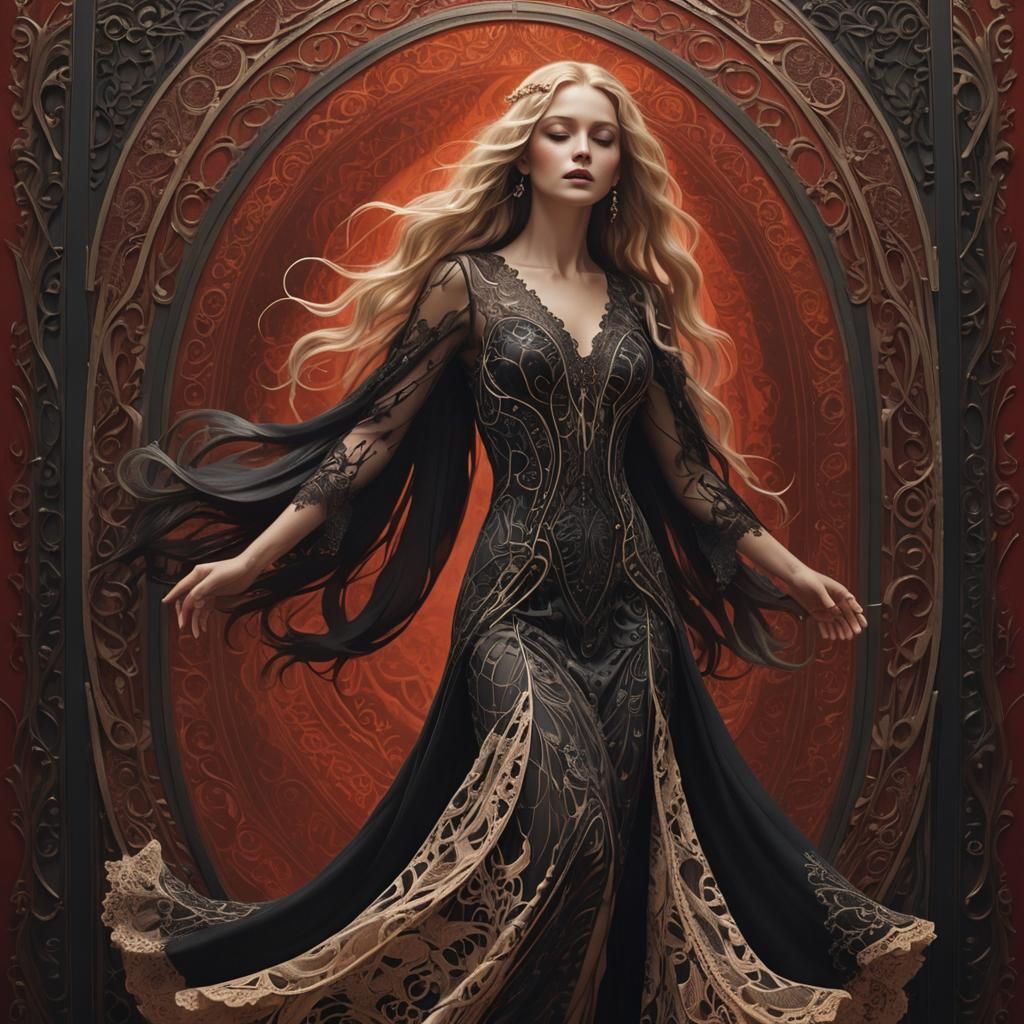 Surreal Blonde Woman Dancing in Dreamscape, Digital Art