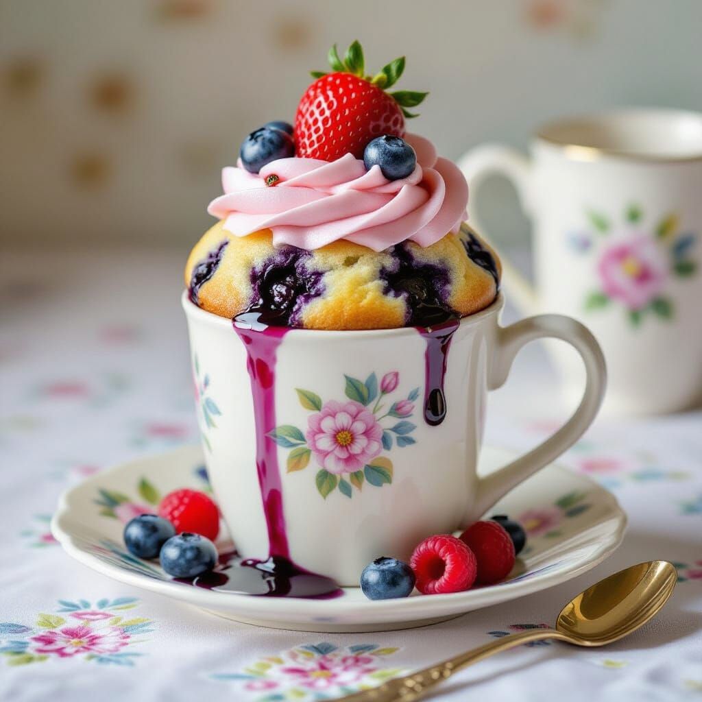 Juicy Blueberry Muffin Mug Cake with Strawberry Swirl