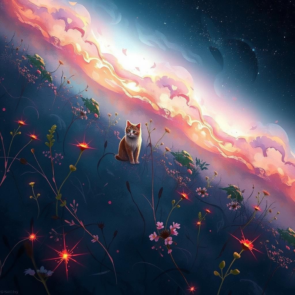 Honey Cat in a Sunlit Meadow