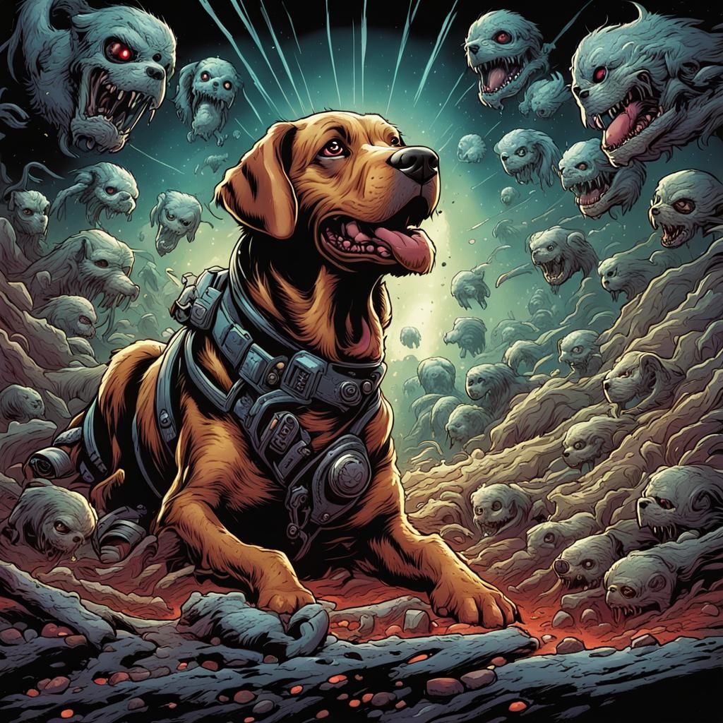 Dog Virus Parasitization in Comic Book Art Style