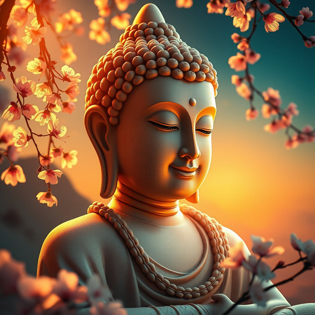 Buddha in Contemplation with Cherry Blossoms