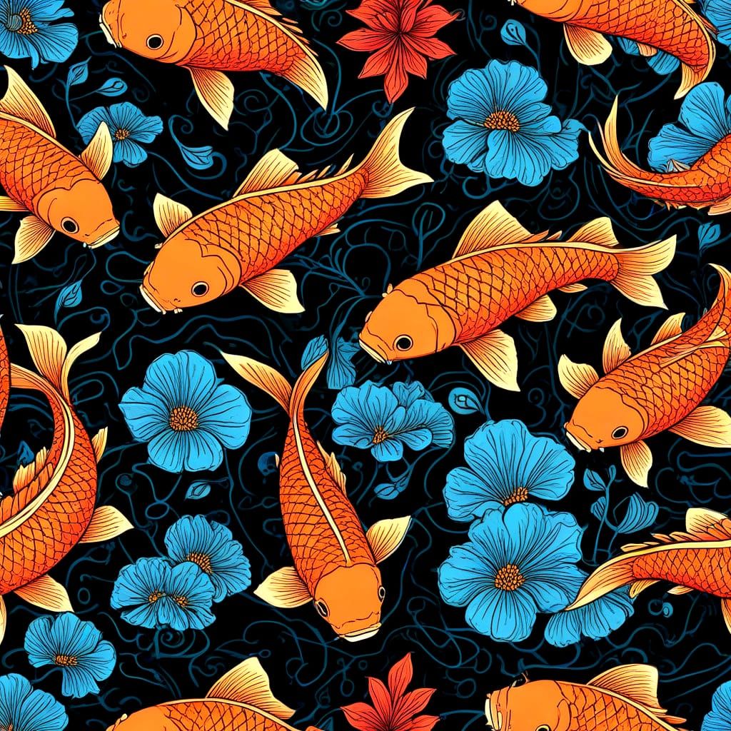 Vintage Western Koi Fish Logo in Japanese Text Style