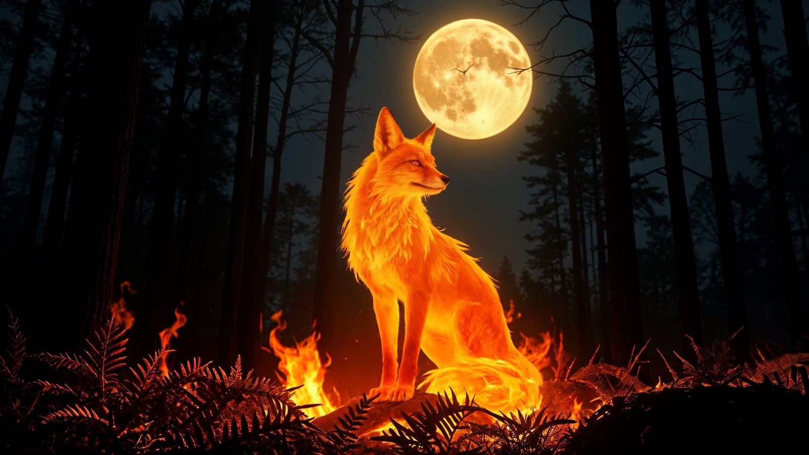 Surreal Orange Fox Spirit Enveloped by Blazing Fire in Dark ...