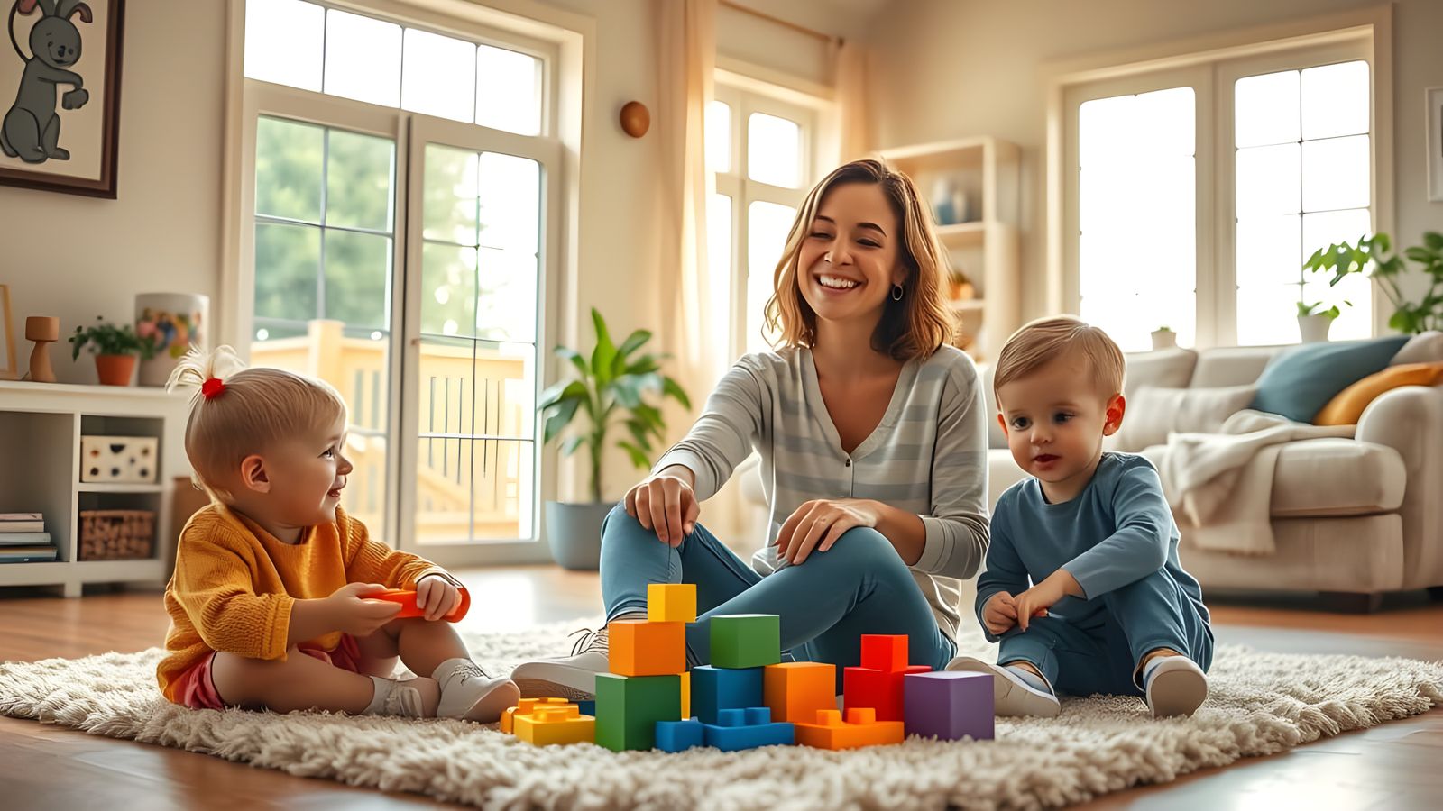 Motherly Love in a Cozy Living Room Scene