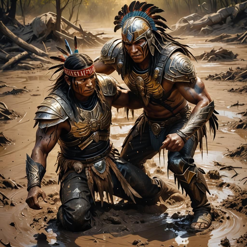 Futuristic Soldier vs Native American: Dark Fantasy Art