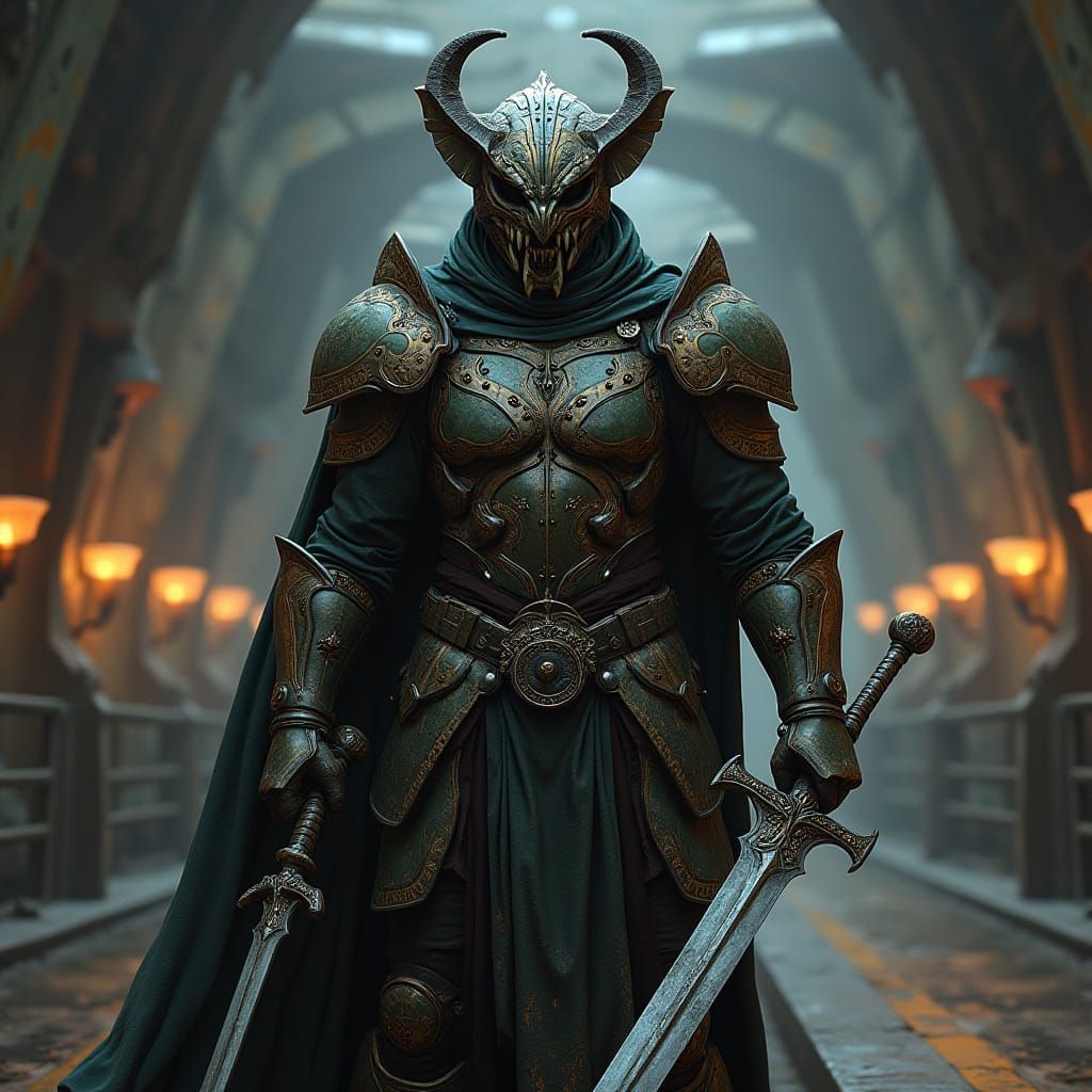 Klingon Warrior on Bird of Prey Bridge: Sci-Fi Scene