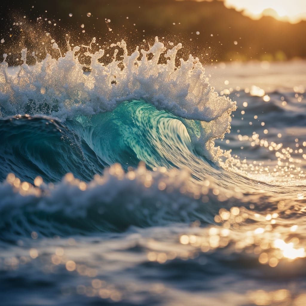 Waves Crash on Shore in National Geographic Style