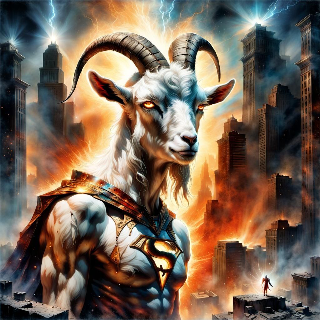 Mythological Hero in Vibrant Ruin, Luis Royo Style