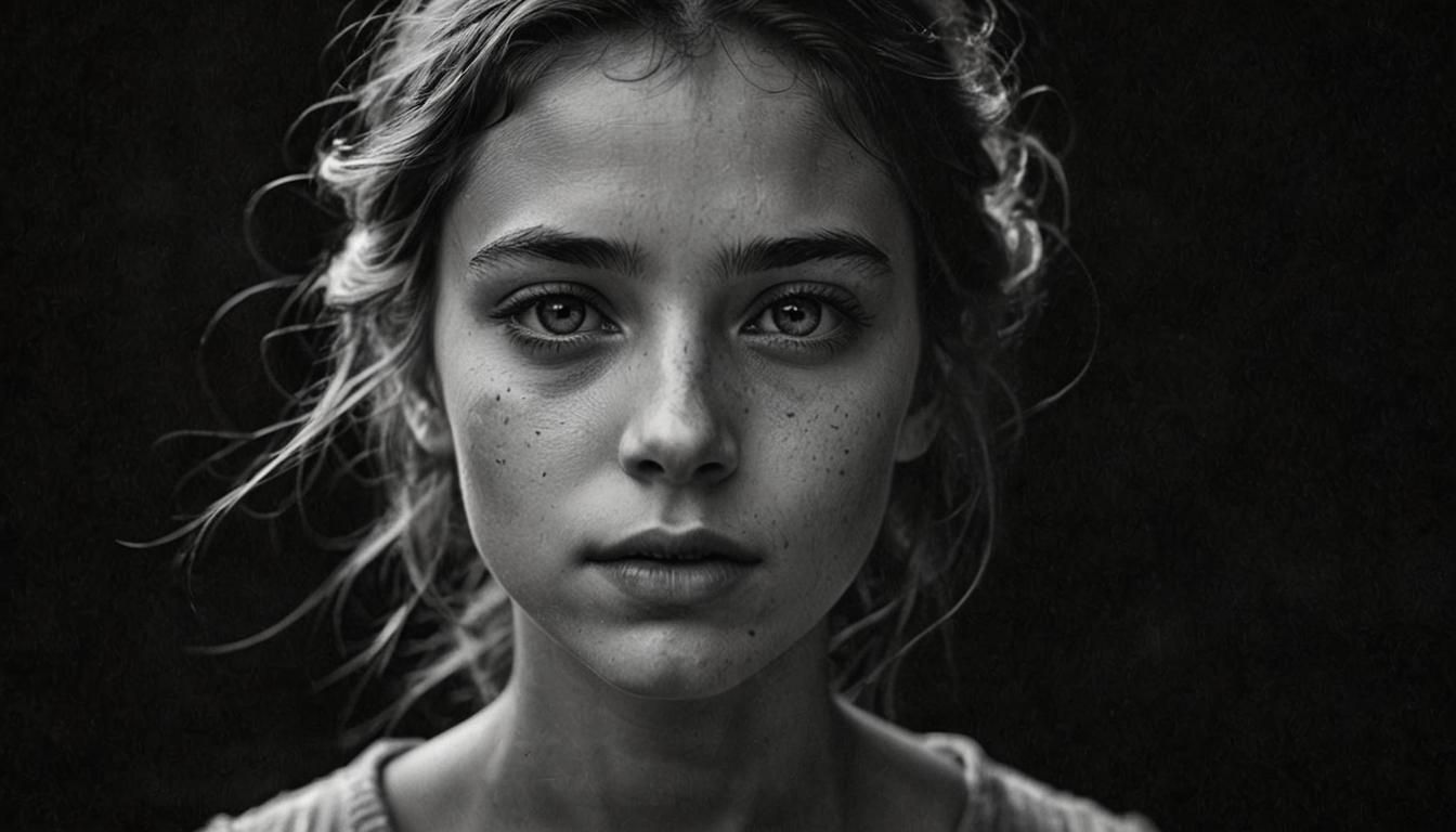 Dreamy Black and White Portrait of Young Girl