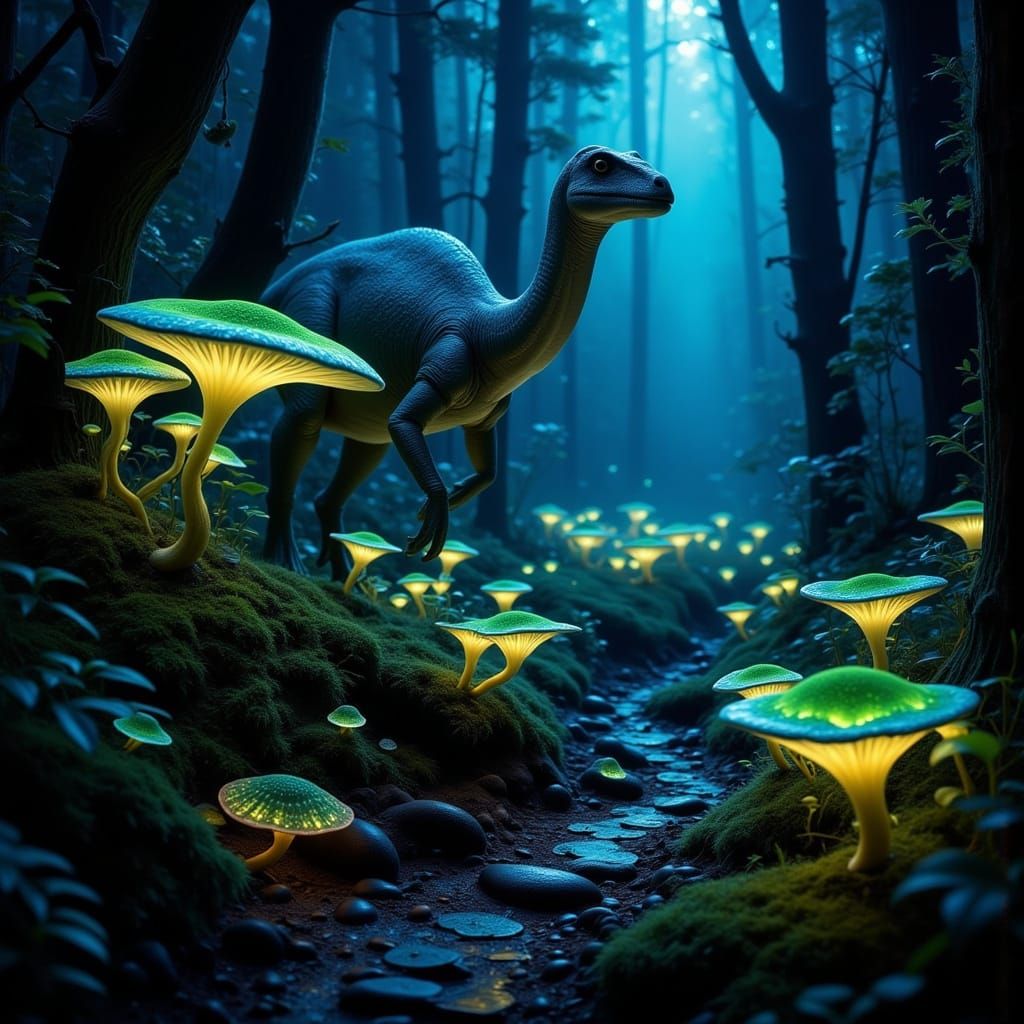 Luminescent Fungal Forest Unveils Alien Moonlit Landscape