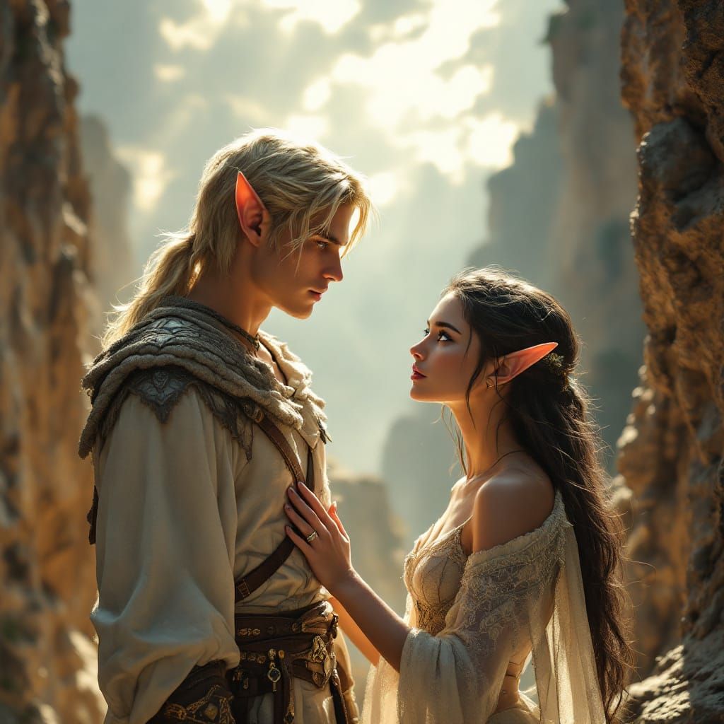 Elven Ranger and Elf on Clifftop in Sunlight