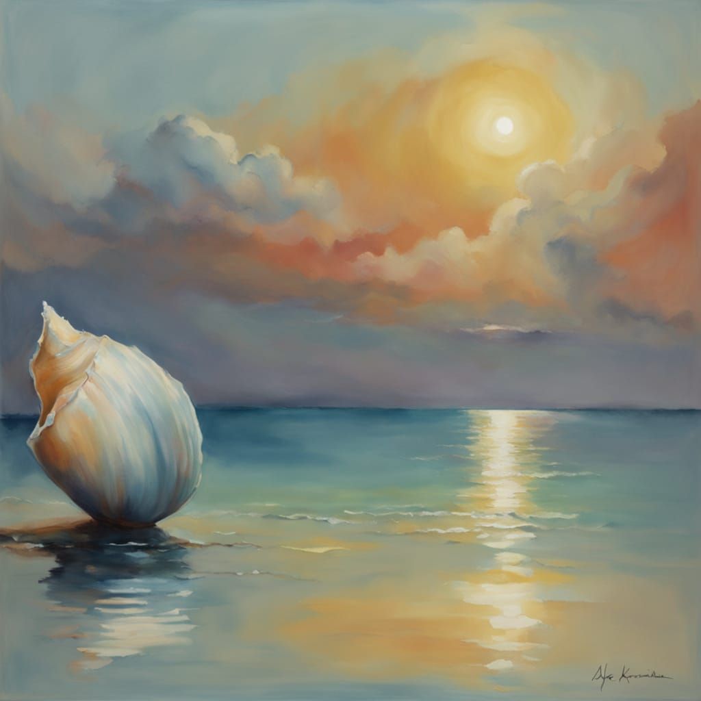 Giant Seashell Pearl in Impressionist Watercolor