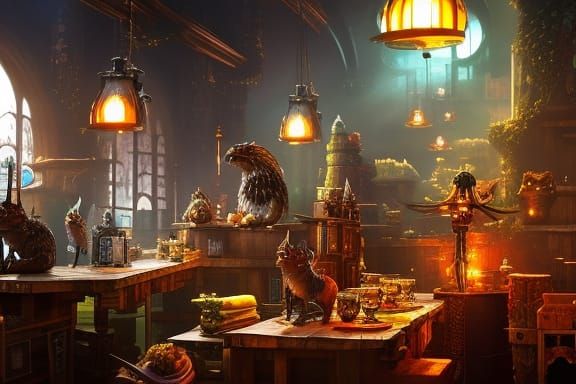 Fantasy Cafe Gathering: Hyperdetailed Concept Art