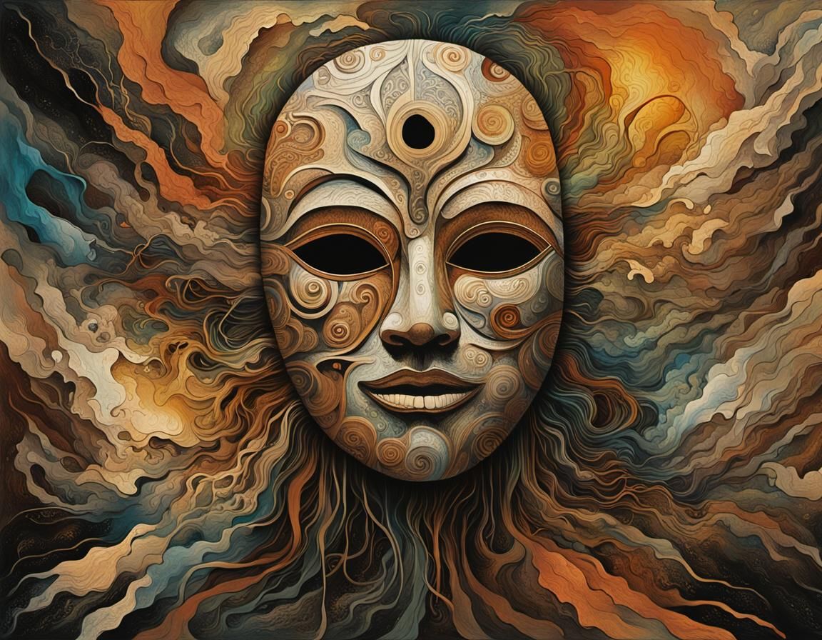 Masked Figure in Expressionist Fine Line Etching