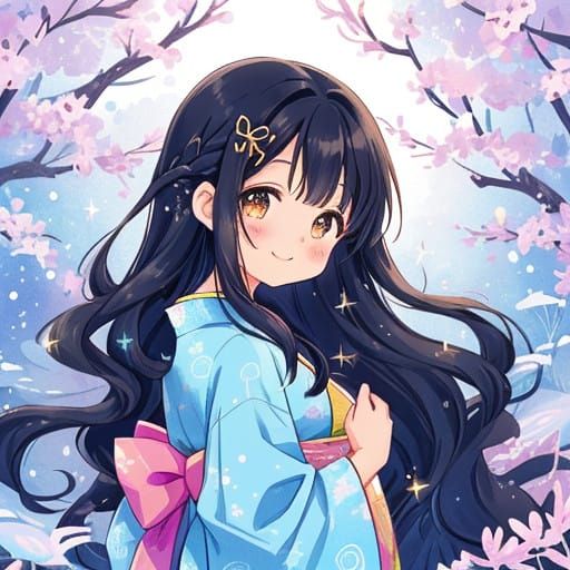 Kawaii Anime Girl in Vibrant Kimono