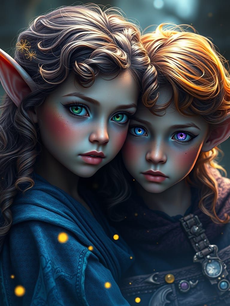 Twin Elf Children: Dark Fantasy Concept Art