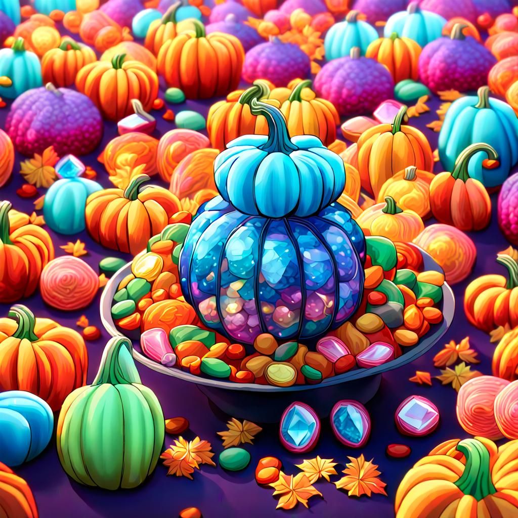 Neon Pumpkin Still Life in Candy Art Style