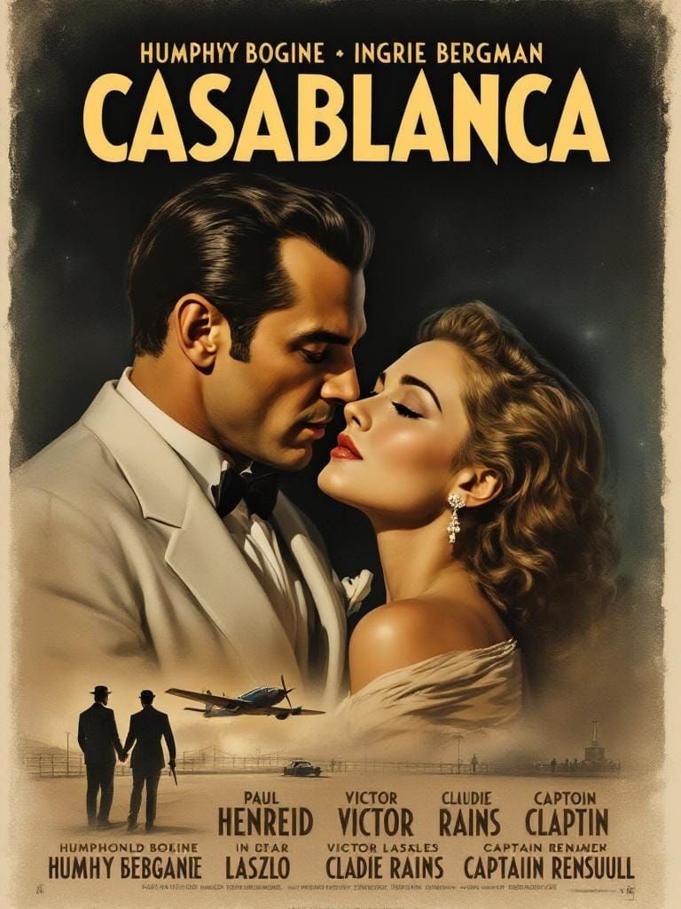 Casablanca Movie Poster: Bogart & Bergman in Dusk