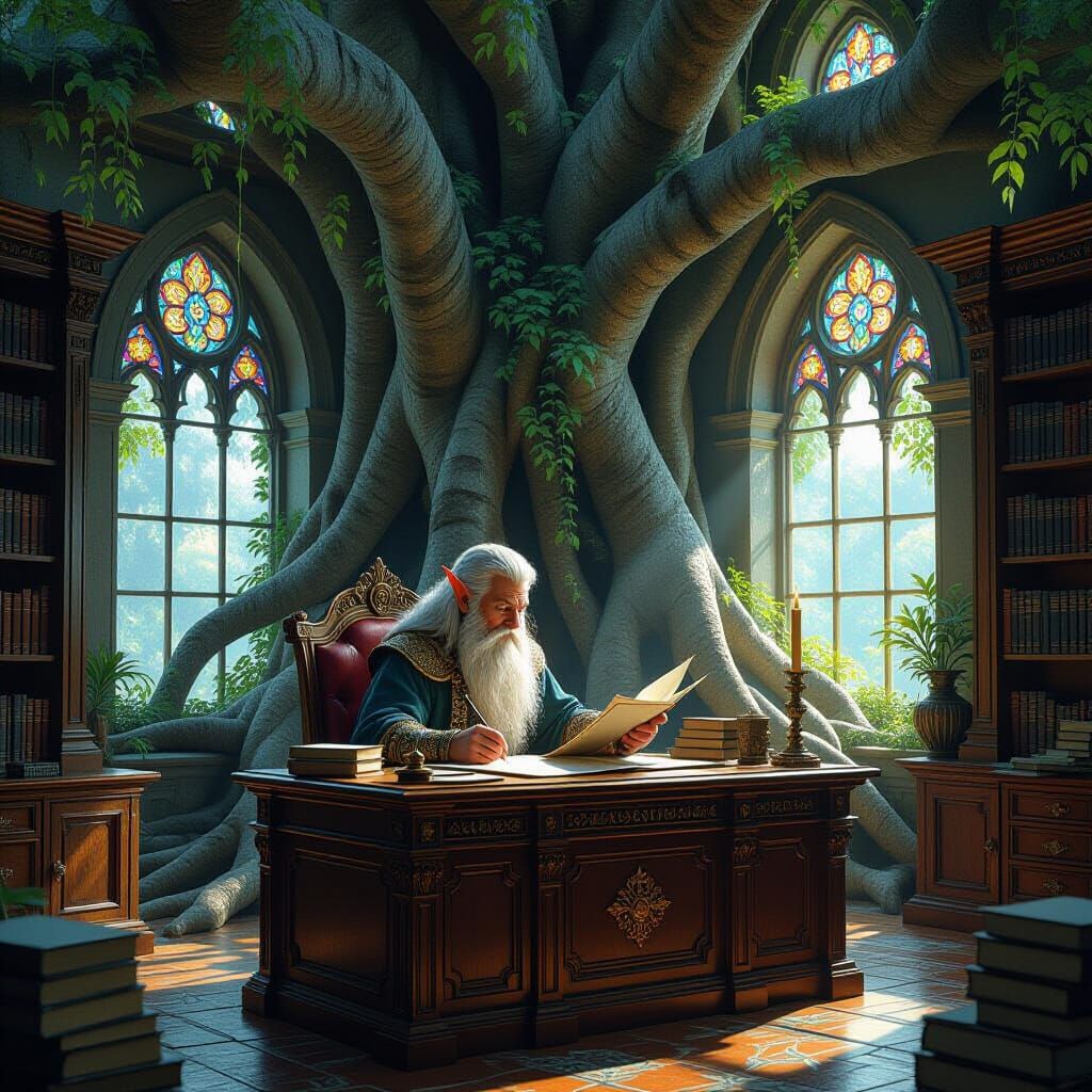 Enchanted Elf Scribe in Banyan Tree Sanctuary