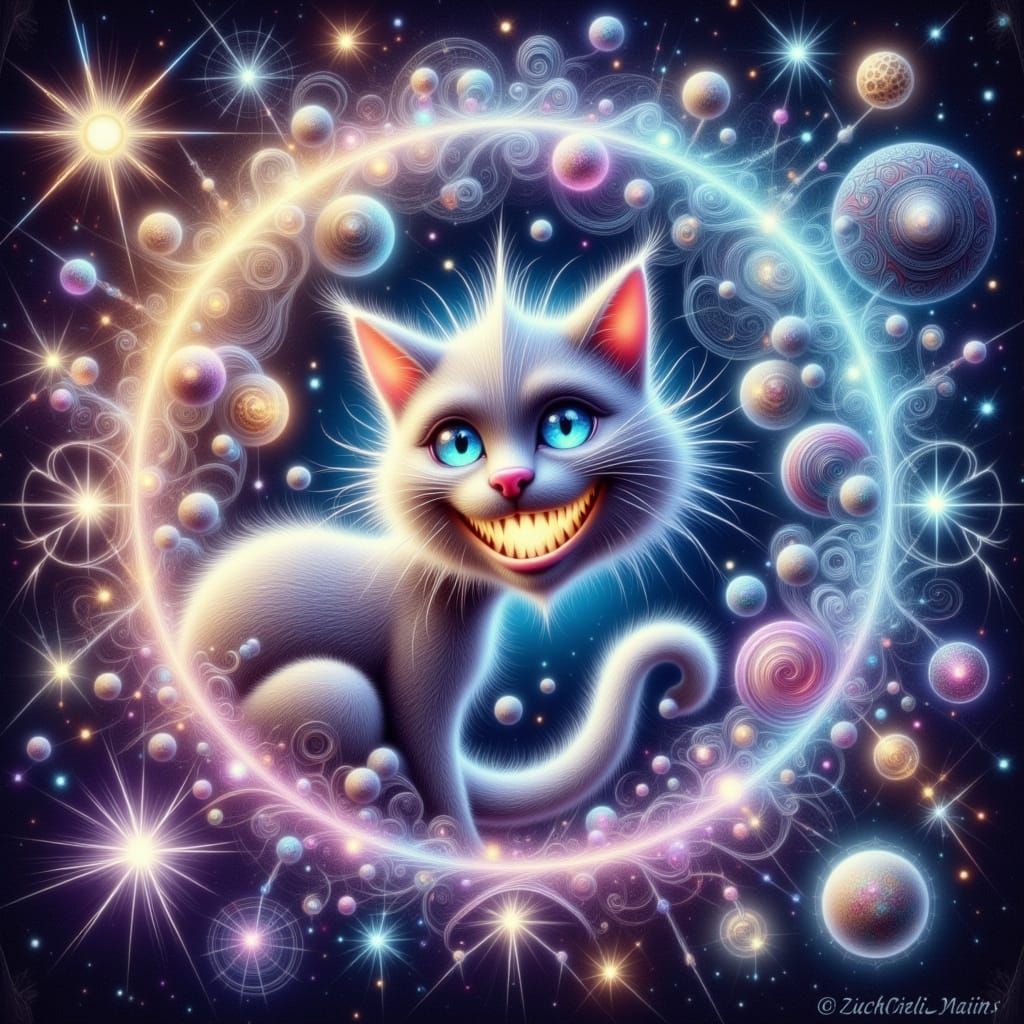Whimsical Zodiac Cat Surrounded by Celestial Magic