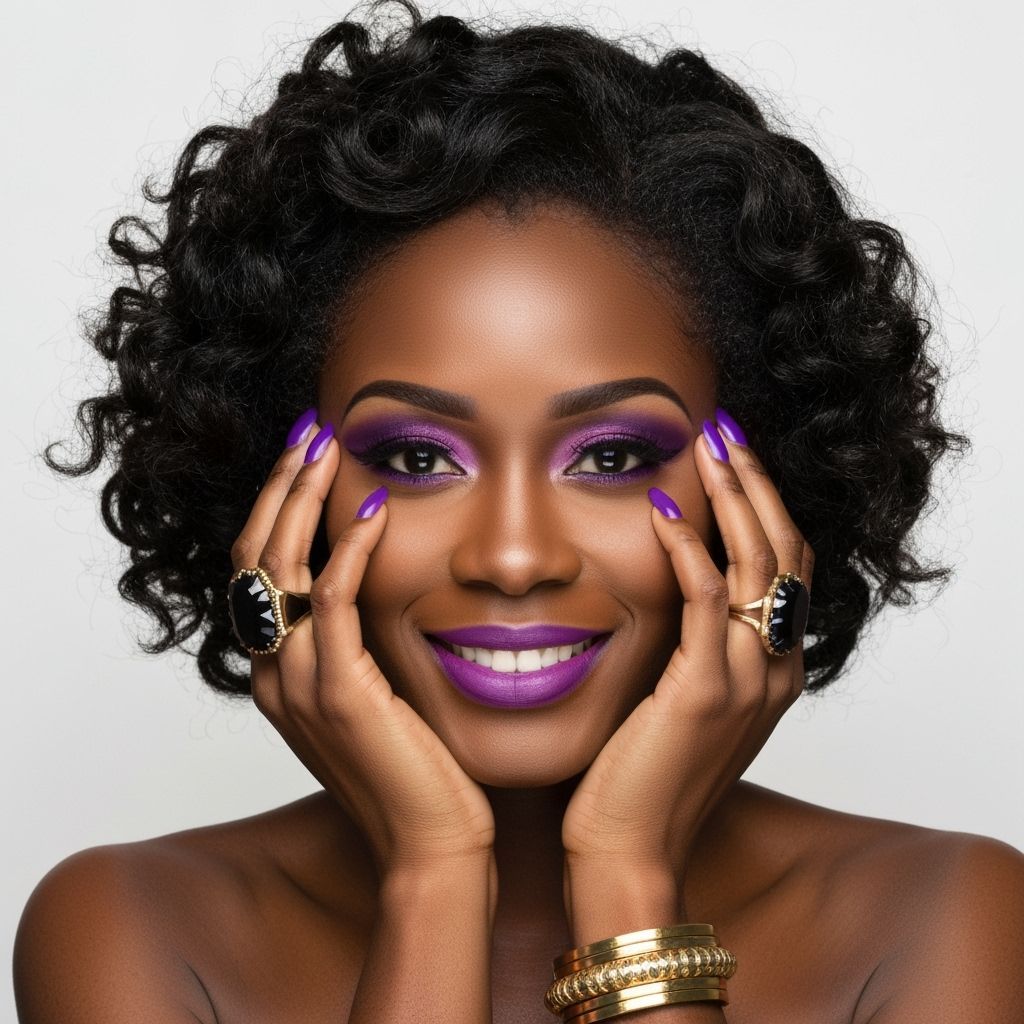 Striking Portrait of Woman with Purple Makeup