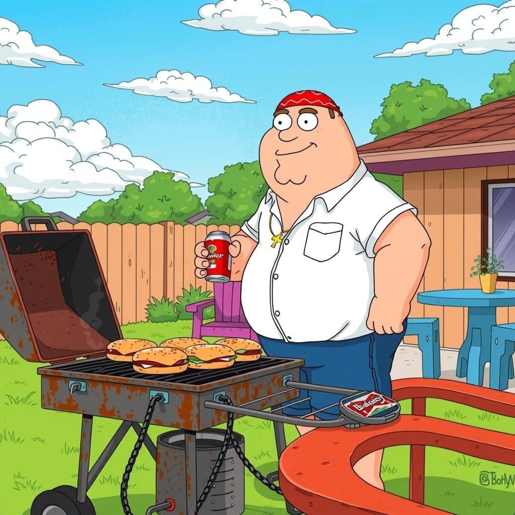 Peter Griffin's Summer BBQ in Vibrant Red Bandana Style