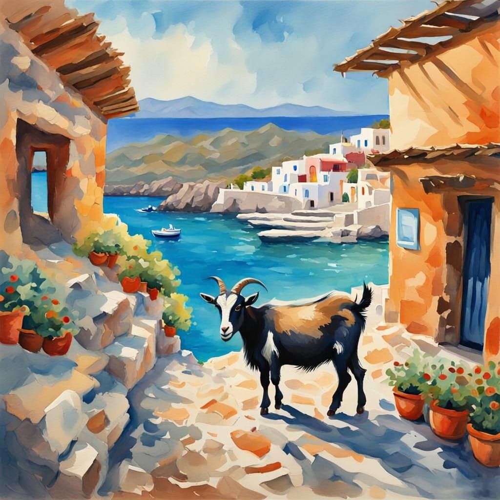 Crete Souvenir Shop in Gouache Watercolor Style