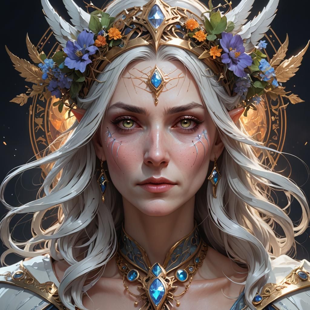 White Witch Heals: Hyperdetailed Portrait in Art Nouveau Sty...