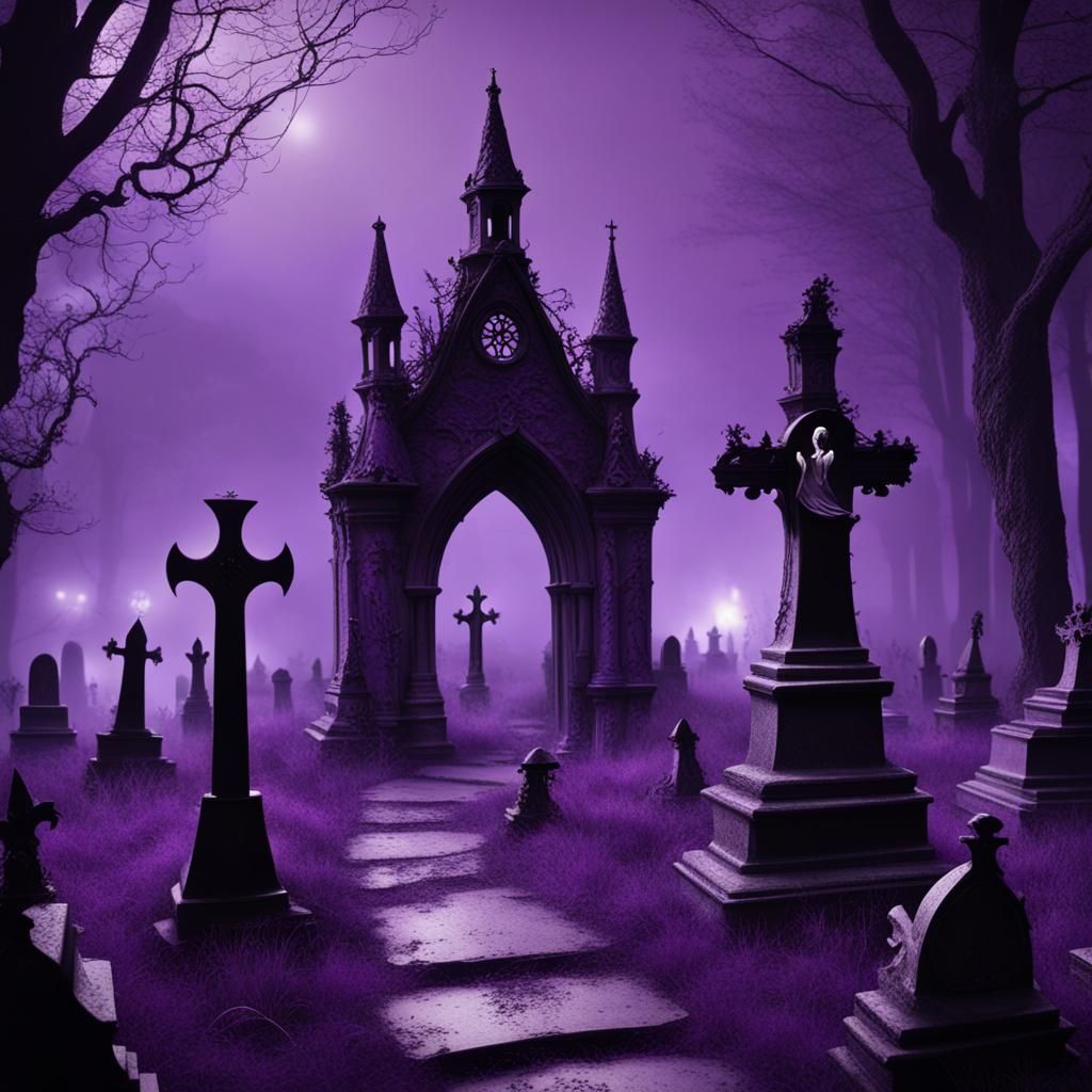 Sinister Demonic Fairies in Purple Mist Graveyard