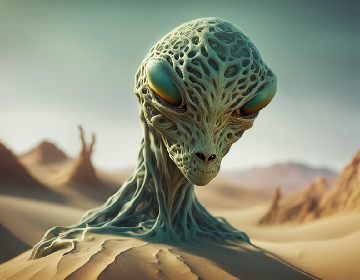 Surreal Alien Emerges from Desert Sand