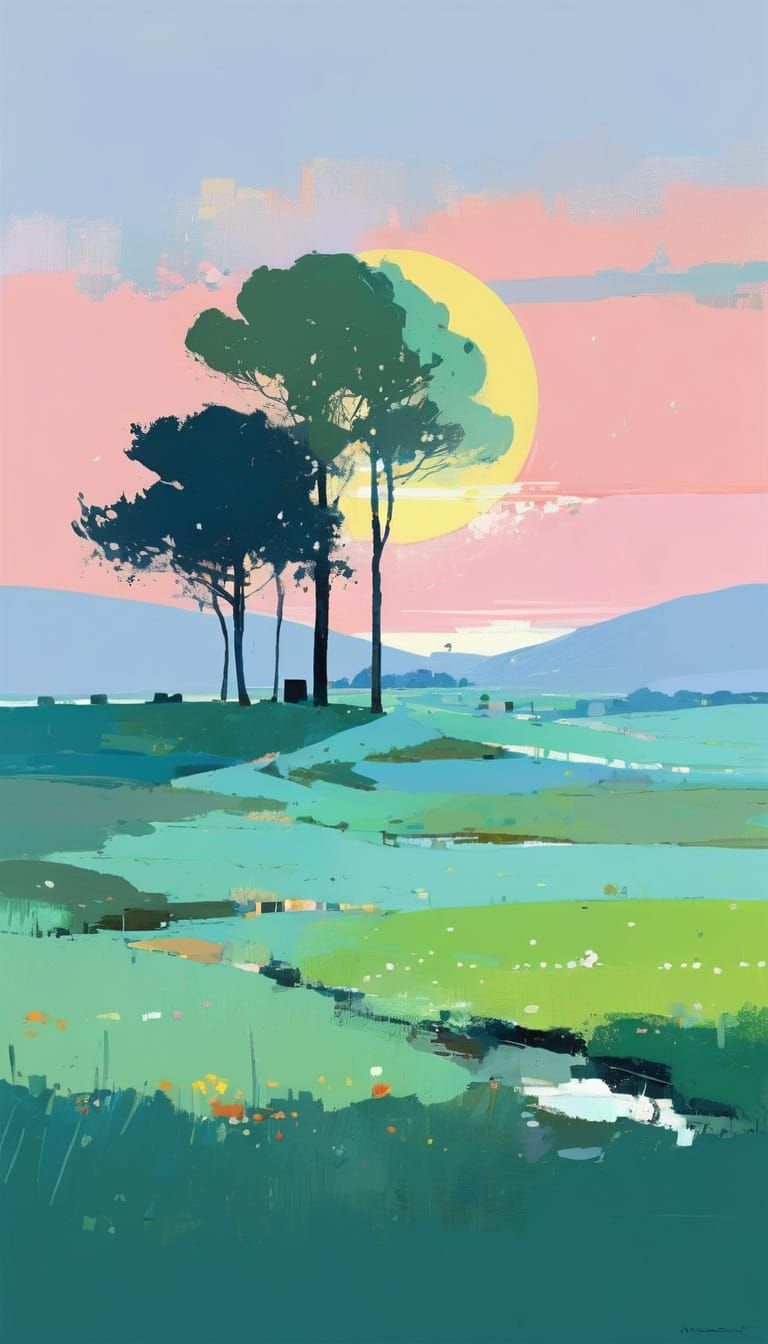Vibrant Pastel Landscape in Expressive Style