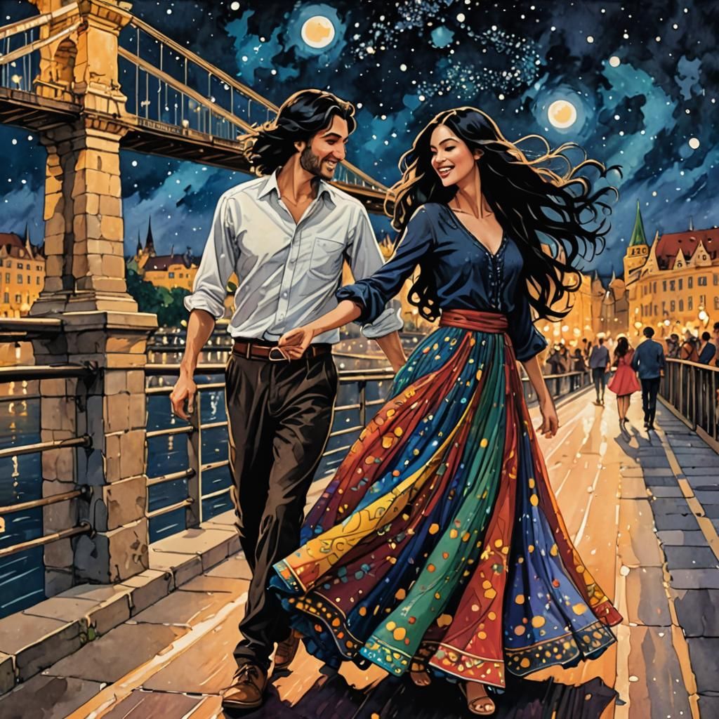 Woman Dancing in Budapest, Modern Fantasy Style