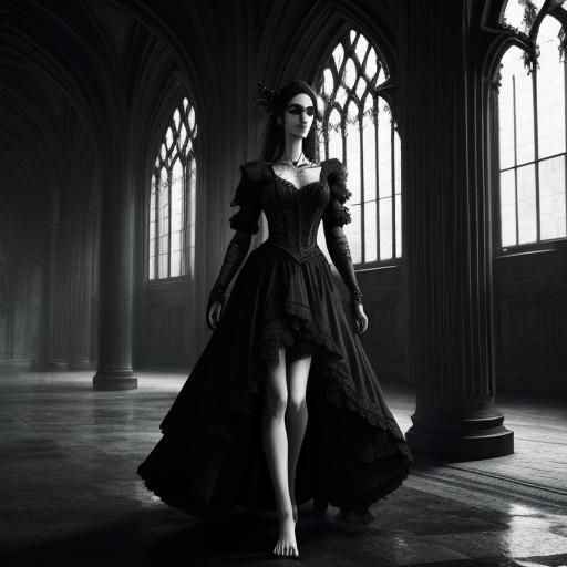 Hyperrealistic Goth Girl Barefoot Portrait