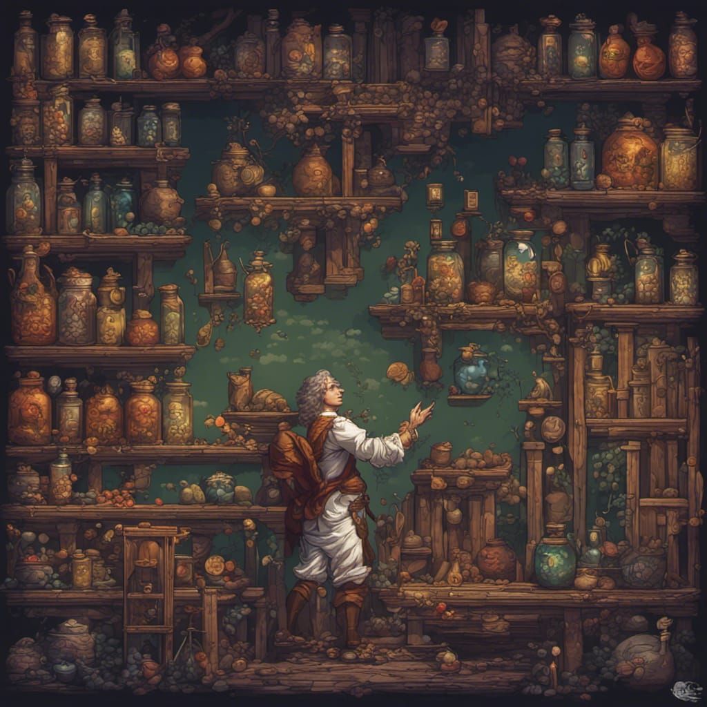 Isaac Newton Pixel Art Game Sprite in 17th Century