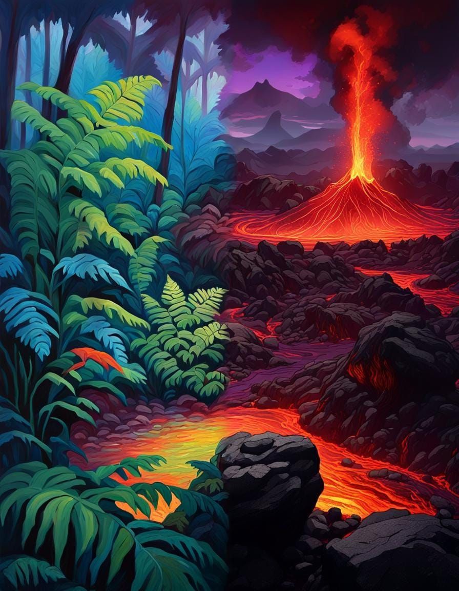 Lush Green and Blue Tropical Jungle Scene