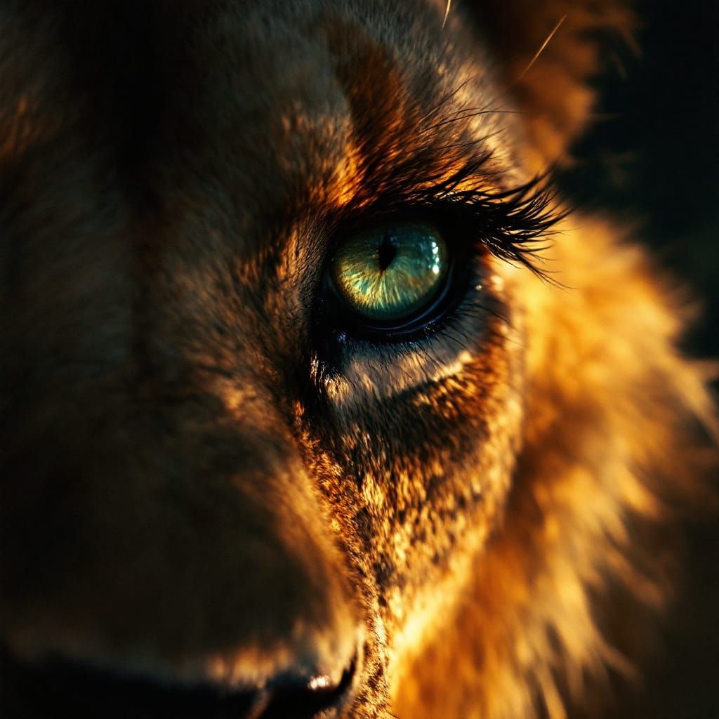 Intense Lion Eye in Cinematic Film Style