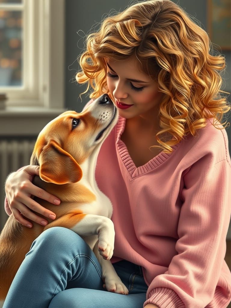Warm Moment of Intimacy Between Woman and Beagle