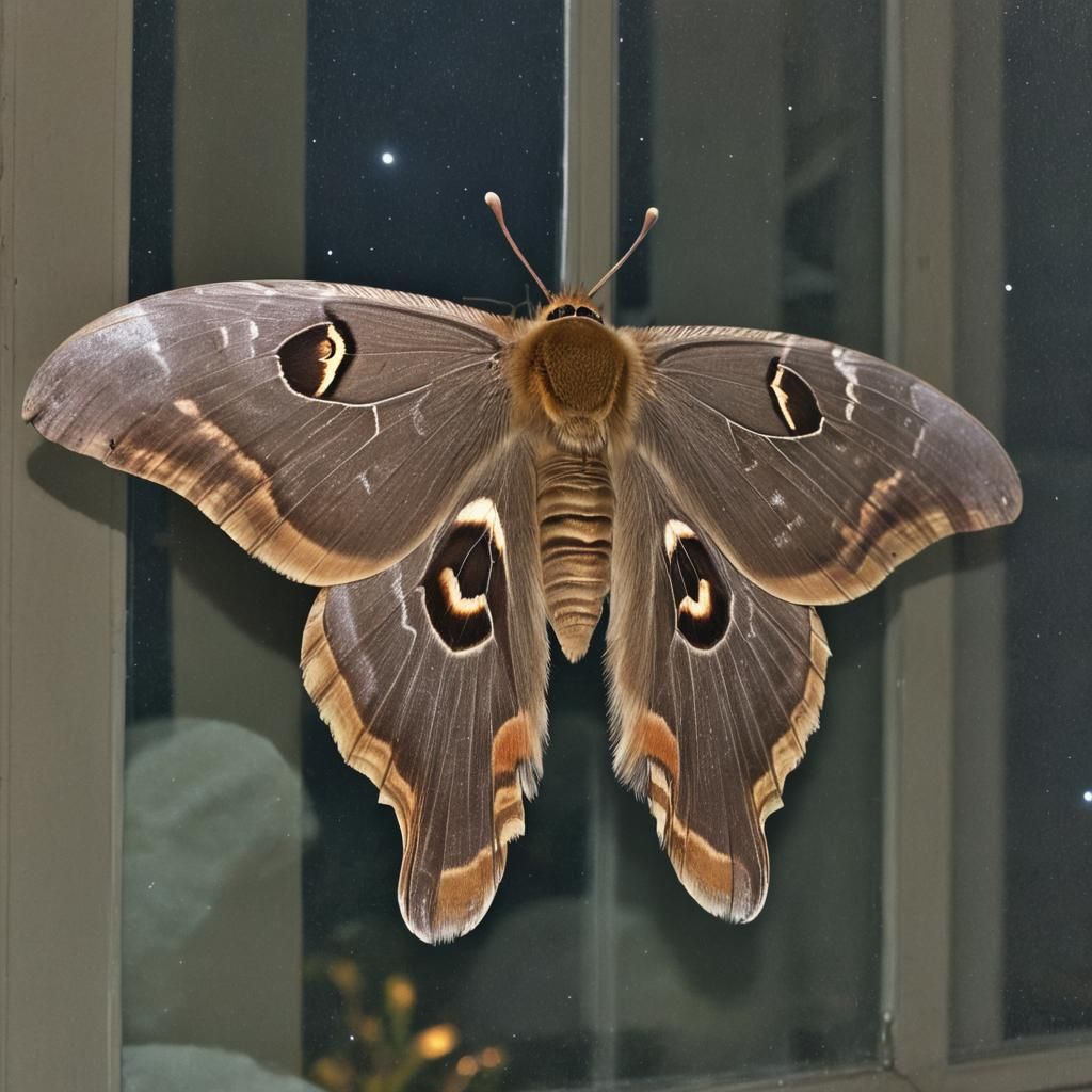 Moonlit Polyphemus Moth at Night