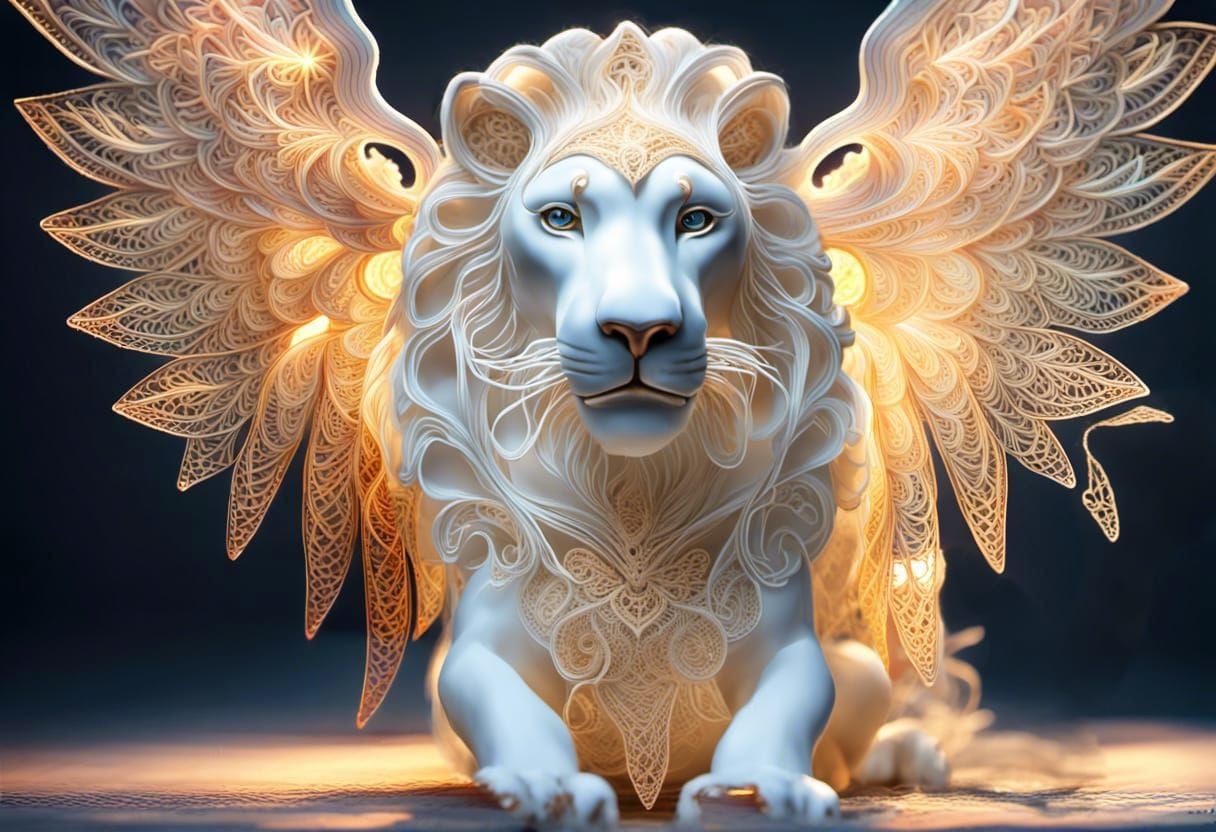 Angelic White Lion in Battenberg Lace
