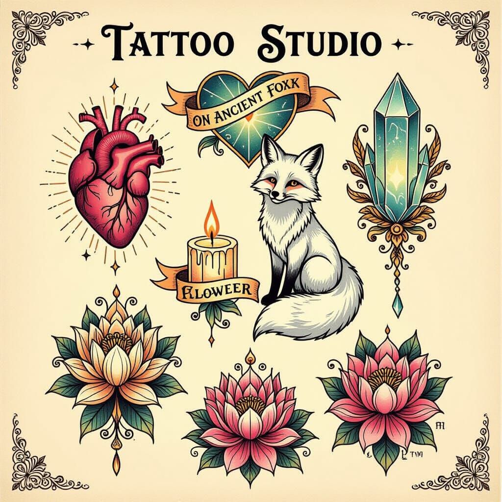 vintage tattoo flash sheet