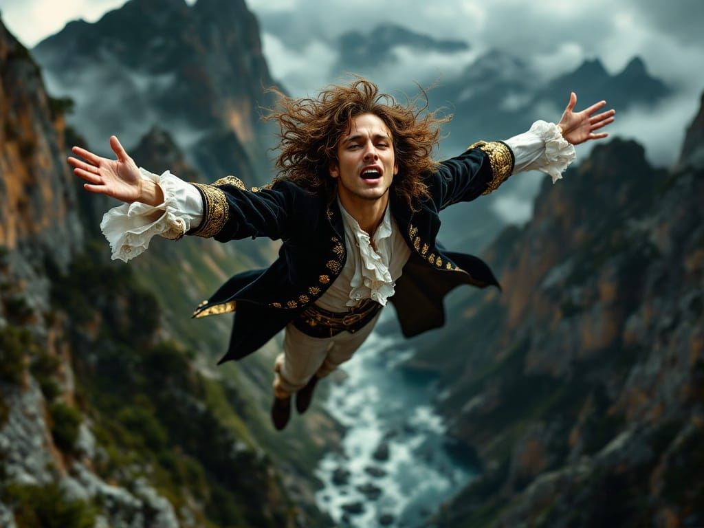 Elegant Opera Singer Soars on Da Vinci's Flying Wing in Baro...