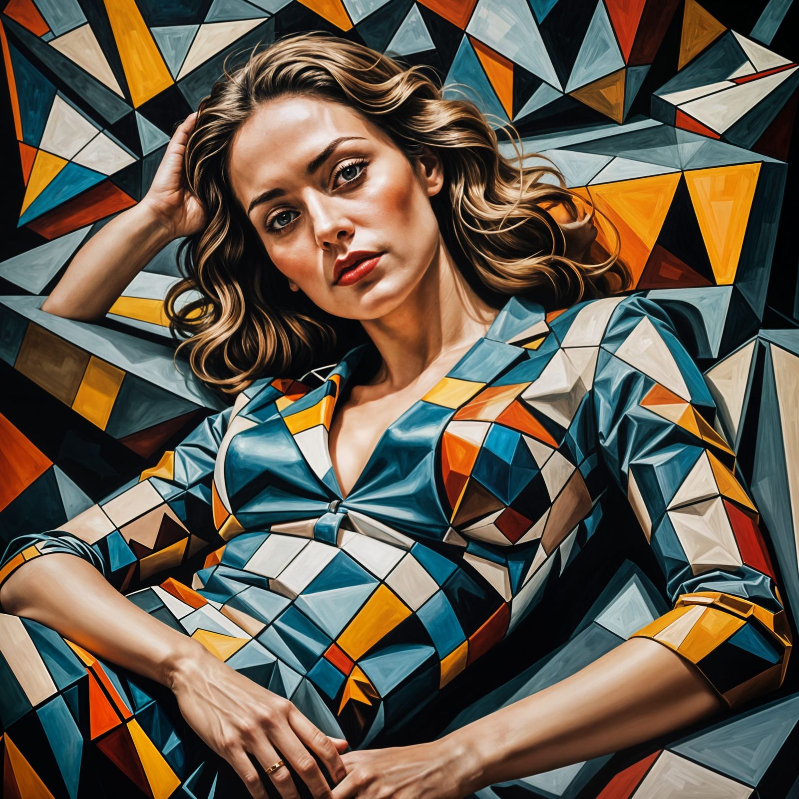 Hyperrealistic Cubist Portrait of a Reclining Woman