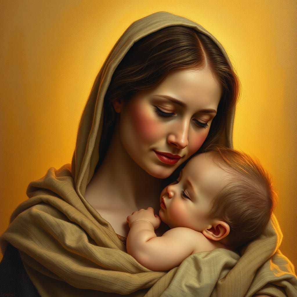 Tender Mother and Child Portrait in Renaissance Style