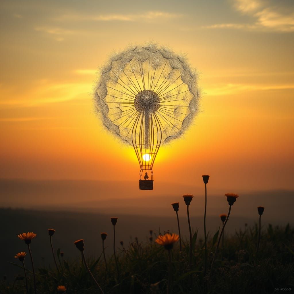 Ethereal Dandelion Hot Air Balloon at Sunset