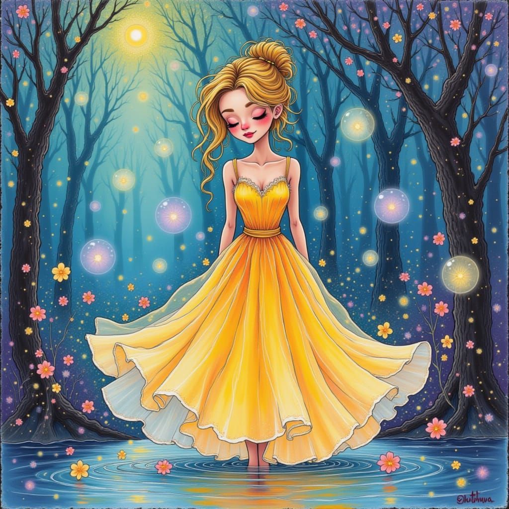 Isabelle in Enchanted Glade, Pre-Raphaelite Style