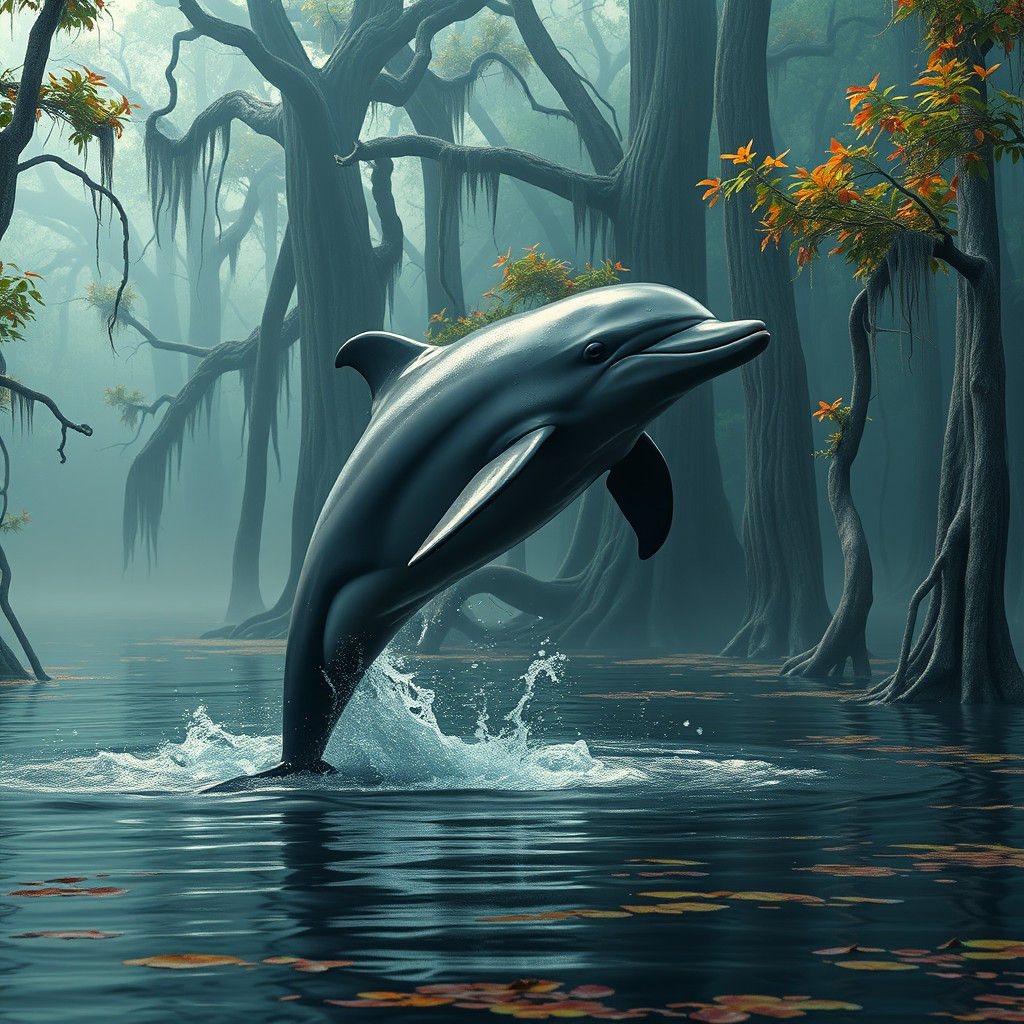 Dolphin Leaps in Mystical Louisiana Swamp